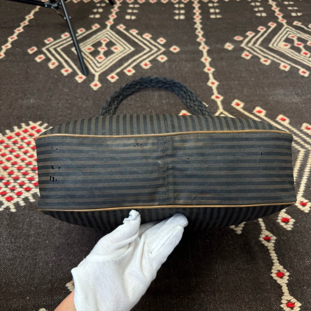 Fendi Zucca Stripe Canvas Shoulder Crossbody Logo Bag Brown Black Vintage - Picture 15 of 17